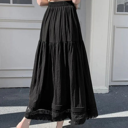 Lace Patchwork Skirts Aline Spring Summer Sweet Faldas Mujer Korean Long Skirt