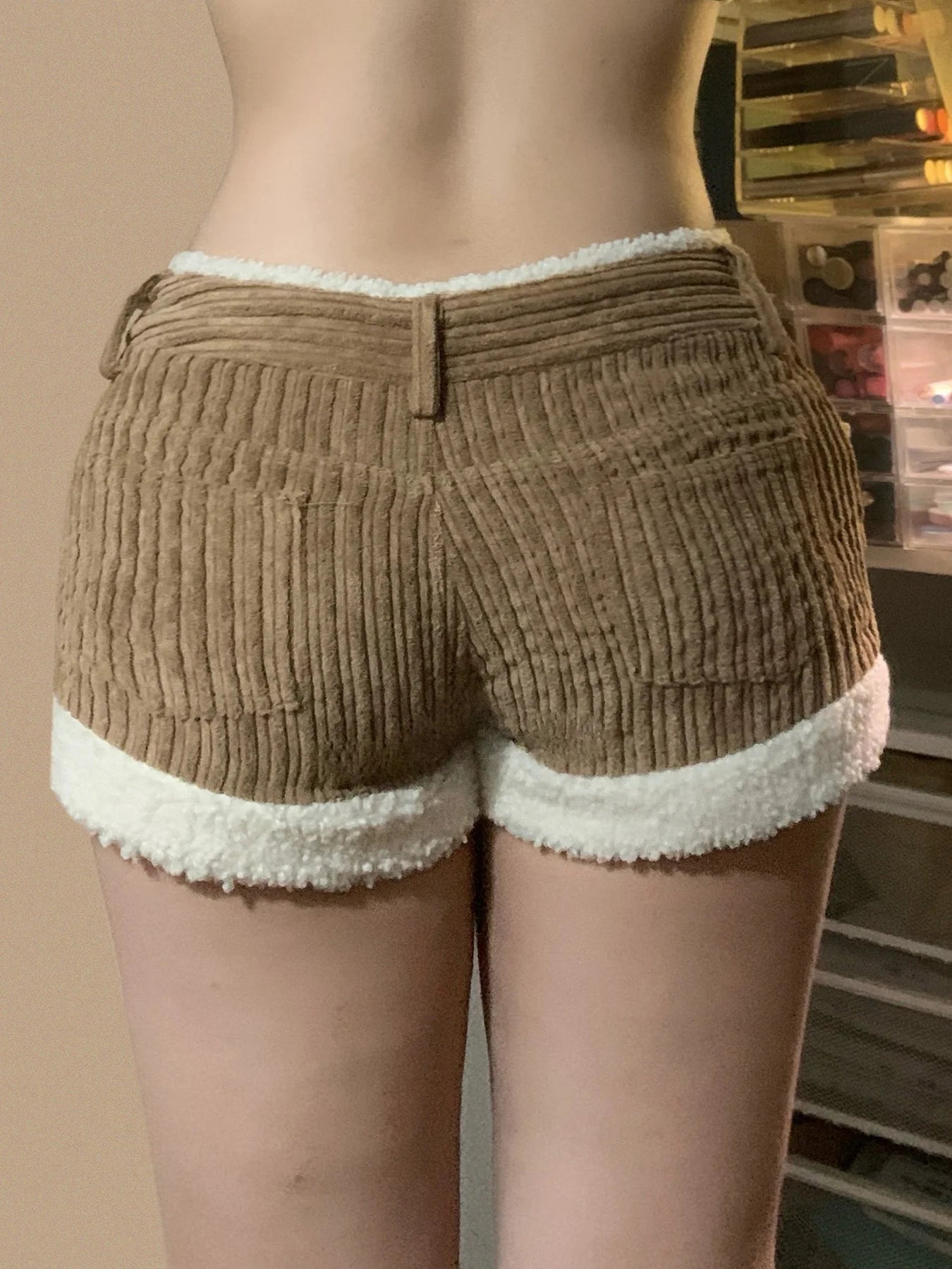 Autumn New ��s Corduroy Short Simple All-match Faux Fur Trim Spliced Design Short Pants