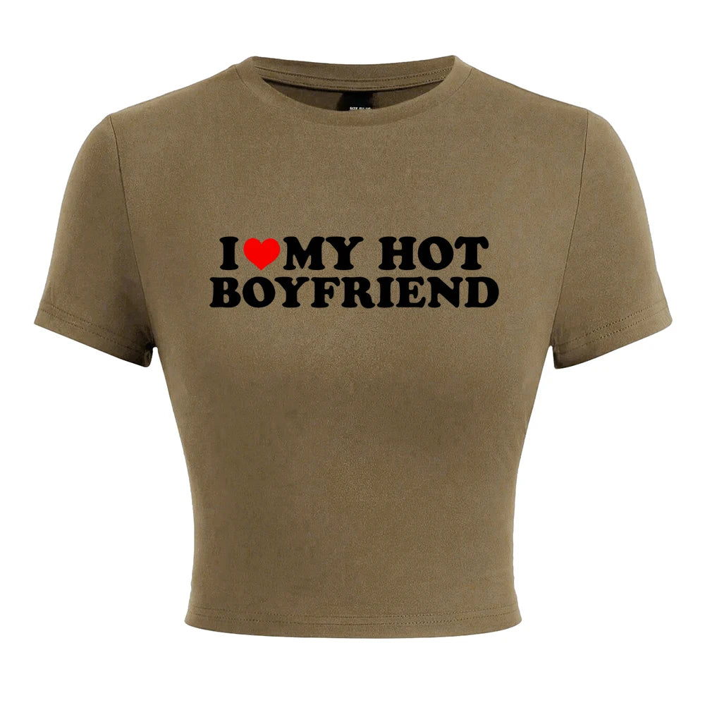 I Love My Hot Boyfriend Print Tshirt Hip Hop Summer Tops Street Harajuku Short T-shirtelastic Comfortable Tshirts Female