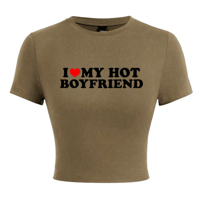 I Love My Hot Boyfriend Print Tshirt Hip Hop Summer Tops Street Harajuku Short T-shirtelastic Comfortable Tshirts Female