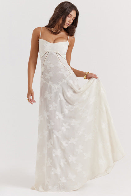Print Backless Maxi Dress for New Spaghetti Strap Sleeveless Loose A-line Club Party Long Dress
