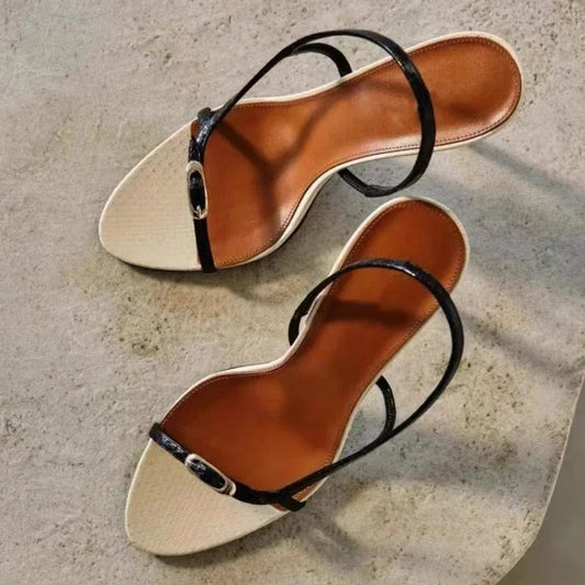 Designer Buckle Open Toe Slip on Back Strap Sandals Summer Black White High Heels Wedding Prom Shoes Zapatos Mujer