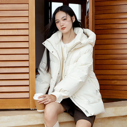 Down Jacket Mid-length Loose Raglan Sleeve Simple Warm Winter Three-defense Hooded Coat