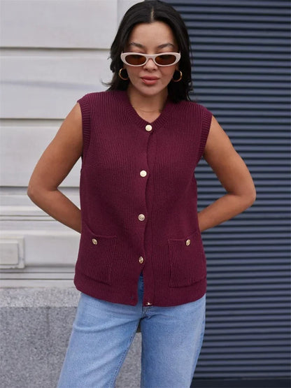 Loose Sweater Cardigan Vestidos for Sleeveless Ribbed Cropped Pocket Commute Top Female Cardigan Top