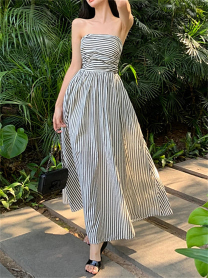 Stripes Long Dress Slim Party Lady New Office Wear Stylish Daily Prom Vestidos