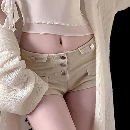 Summer New Denim Shorts Spicy Girl Hot Pants Low Waist Jeans Slimming Elastic Straight Wide Leg Pants