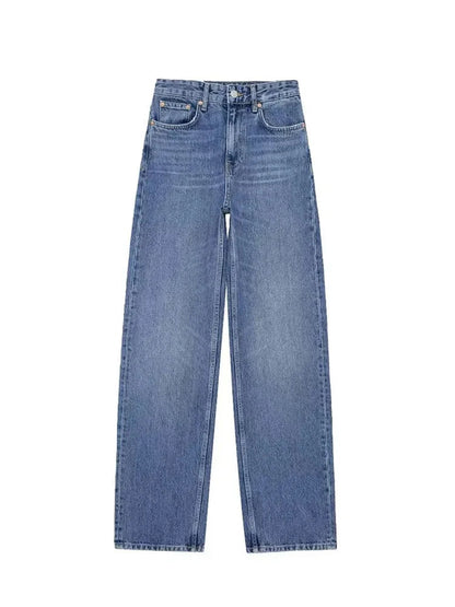 Spring Trousers for Denim Trend Tight Zipper Fly Long Pants Female With Pockets Woman's Straight Leg Jeans