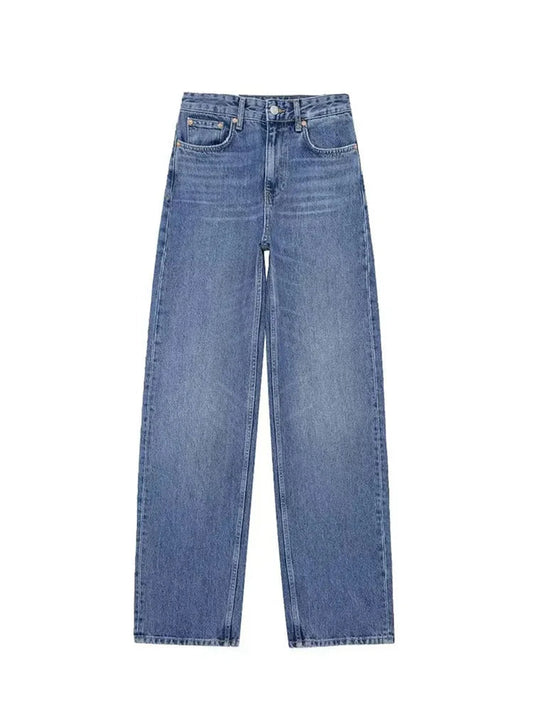 Spring Trousers for Denim Trend Tight Zipper Fly Long Pants Female With Pockets Woman's Straight Leg Jeans