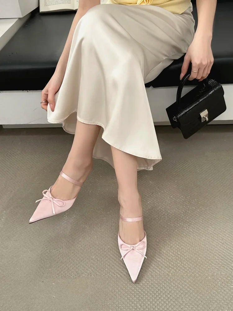 Street Style Pointed Toe Slippers Pumps Thin Heels Mule Slippers Party Prom Shoes Zapatos De Mujeres
