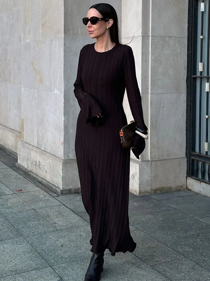 Knitted Long Dress Female Fall Winter New Retro High Waist Rib Sweater Bodycon Dresses Lady Holiday Party Outfits