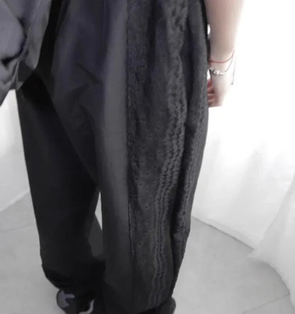 Summer New Loose Y2k Egirl High Waist Straight Trousers Lace Patchwork Nylon Wide Leg Pants 2000s