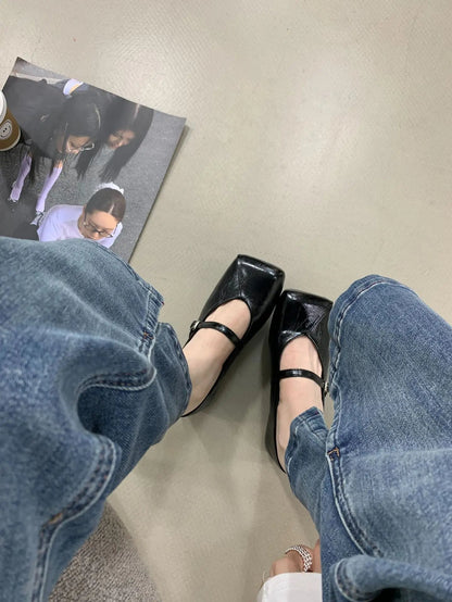 Summer Shoes Low Heels Square Toe Shallow Mouth Female Footwear Oxfords Modis Dress Leather New Rubber