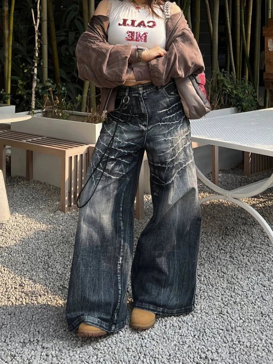 Y2k Baggy Jeans Harajuku Straight Do Old Wide Leg Full Length Denim Pants Hip Hop Causal Trousers
