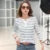 Spring Autumn Style Blouse Shirts Tops Lady Long Sleeve Striped Printed V-neck Tops Tee