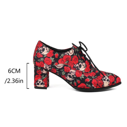 Style Printed Fabric Lace Up High Heeled Shoes Round Toe Cross Tied Spring Autumn New Pumps Oxfords 3548