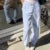 Striped Wide Leg Pants Korean Drawstring High Waist Loose Straight Long Trousers Loungewear