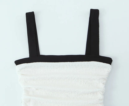 Female Summer Slim Mini Dresses White Square Collar Sleeveless Backless Plaeted Zipper New Dress
