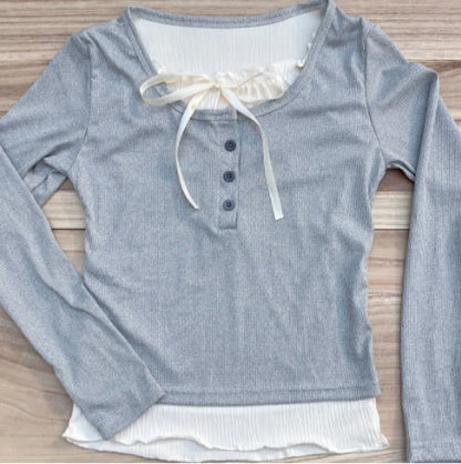 T-shirts Slim Sweet College Korean Spring Soft Leisure Cropped Spliced Designed Daily