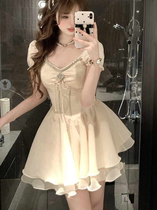 Princess Birthday Party Mini Dresses for Diamons Ball Gown A-line Korean One Piece Vestido Mujer