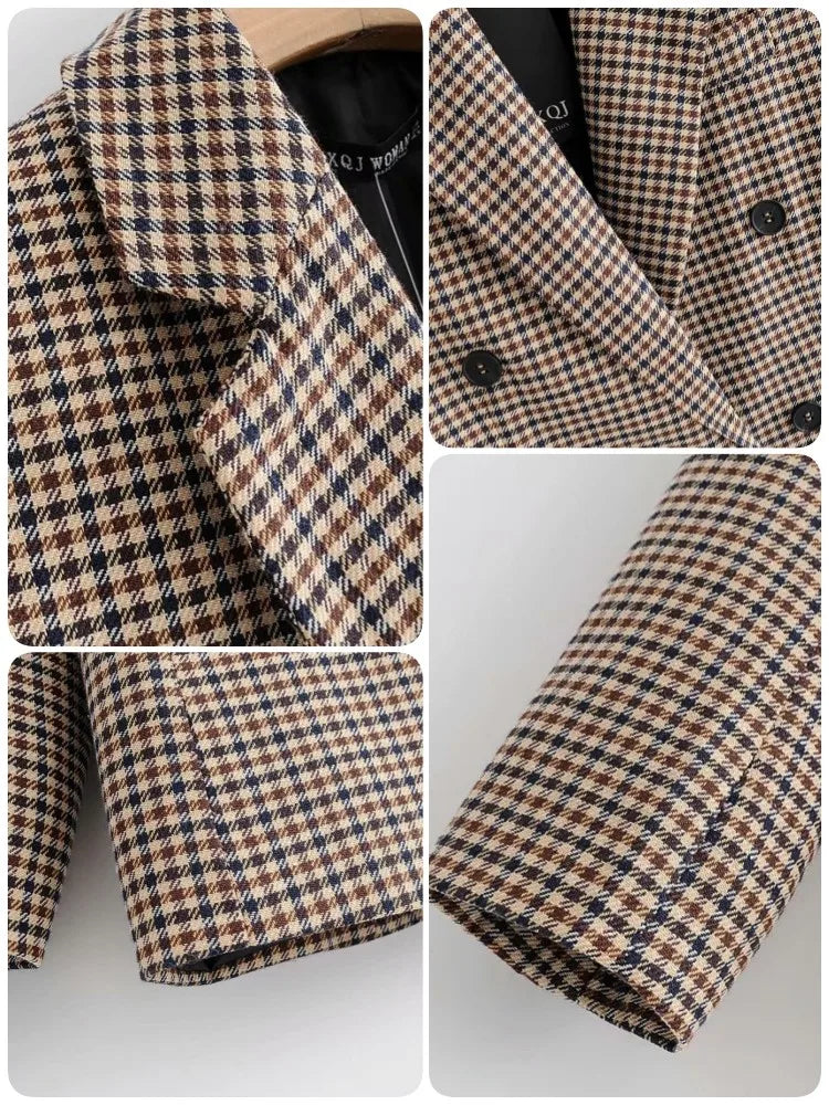 Autumn Plaid Blazer for Office Outfits New in Jacket Double Breasted Coat Oversized Blazer De Mujer