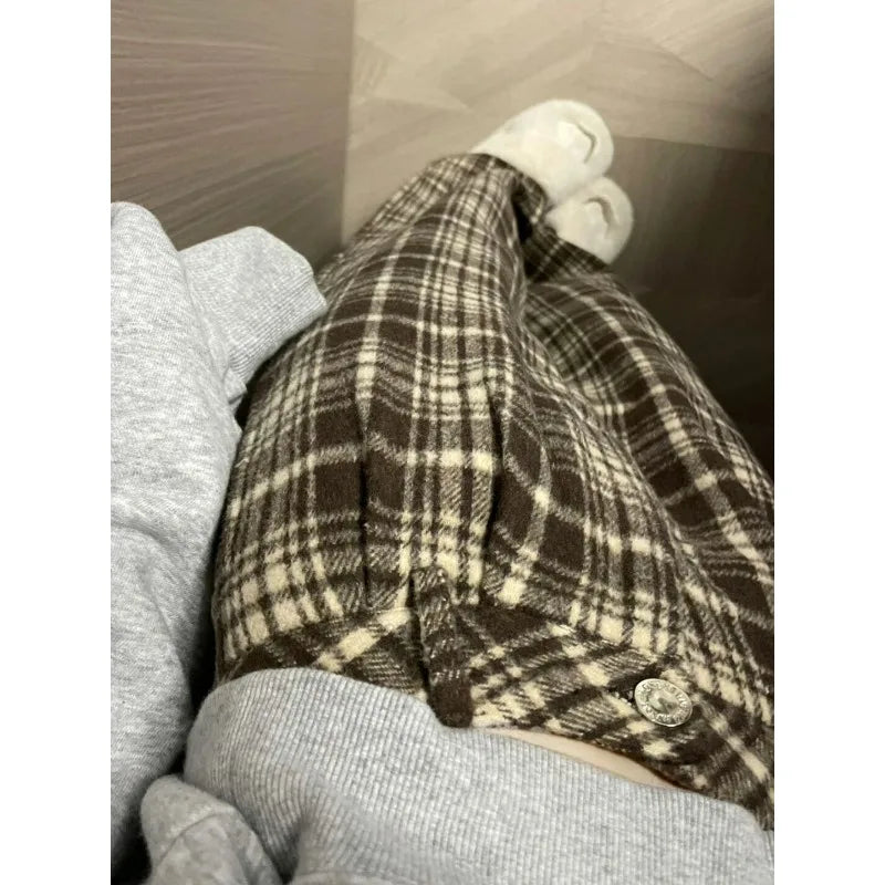 Woolen Plaid Pants Autumn Winter Korean Harajuku Baggy Check Loose Trousers 90s Aesthetic New