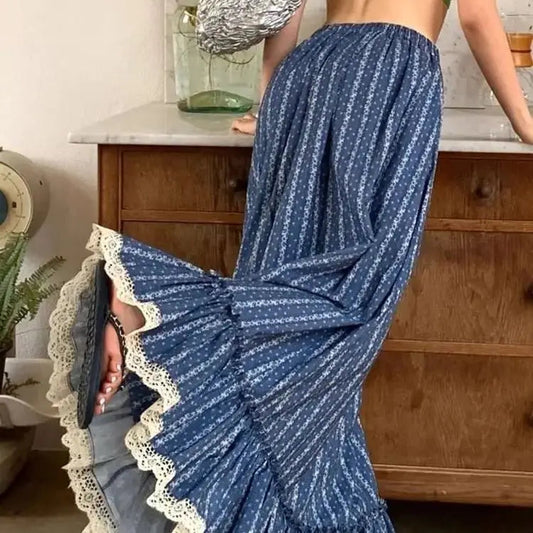 Retro Skirt Blue White Striped Autumn New Style Niche Temperament High Waist Slimming Seaside Atmosphere Skirt