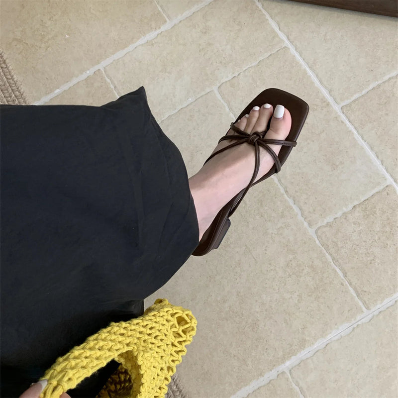 Rubber Flip Flops Leopard Shoes Summer Clogs Woman Crosstied Female Slippers Square Toe Slides Hawaiian Beach Soft Block L