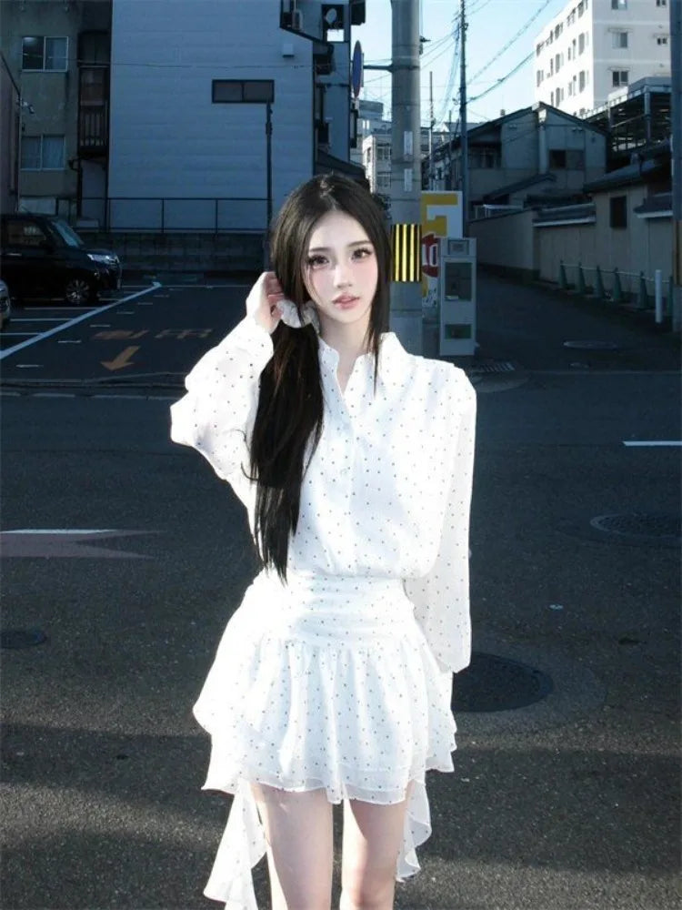 Dresses Polka Dot Long Sleeve Ruffles Ribbon Spring New Office Lady Mini Dress Party