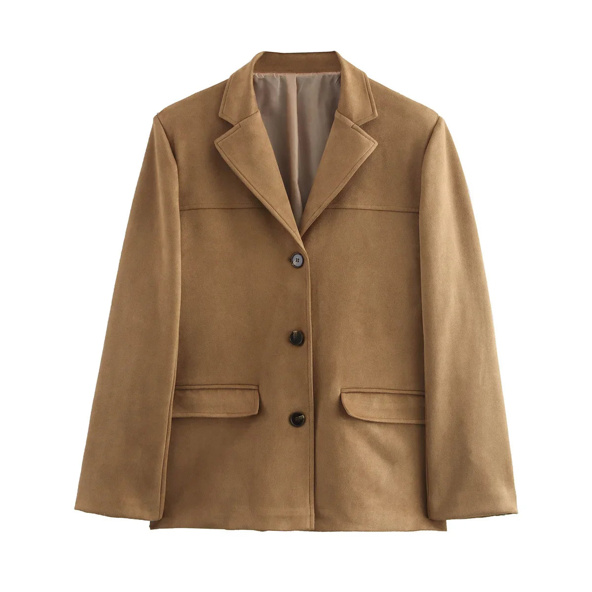 Autumn and Winter Suede Single-breasted Blazer Female High Street Lapel Long Sleeve Coat Mujer
