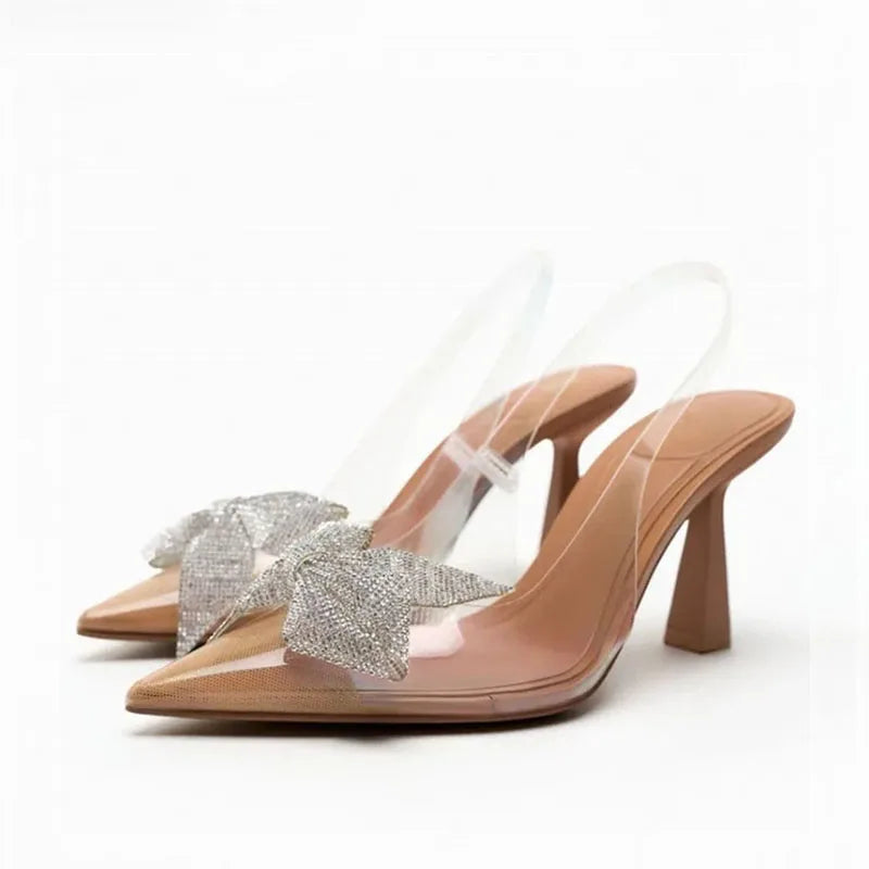 Blue Denim Fabric Slingbacks for Woman Cross Thin Buckle Strap Upper Stiletto Sandals Point Toe Thin Kitten Heel Pump