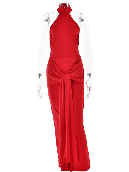 Sleeveless Backless Lace Up Evening Dress ’s Slim Fit Maxi Dress Female Elegance Party Vesidos