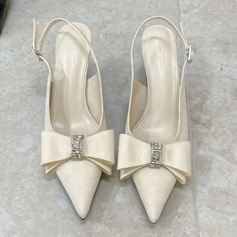 Leopard Thin High Heels Butterflyknot Office Shoes Summer Pointed Toe Sandals Pumps Sandalias De Mujer
