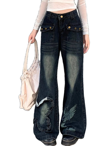 Blue Baggy Jeans Aesthetic Oversize Cowboy Pants Harajuku Straight Denim Trousers Y2k 2000s Trashy Clothes