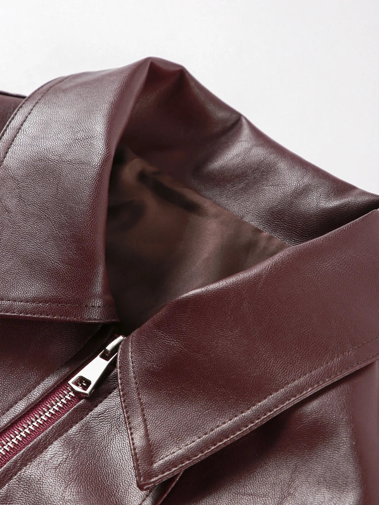 Pu Leather Jackets Coats Turn Down Collar Long Sleeve Zipper Female Motorcycle Top Coat Autumn Outwear