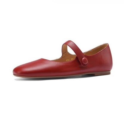 Mary Jane Shoes Spring New Genuine Leather Shoes Buckle Comfortable Flat Shoes