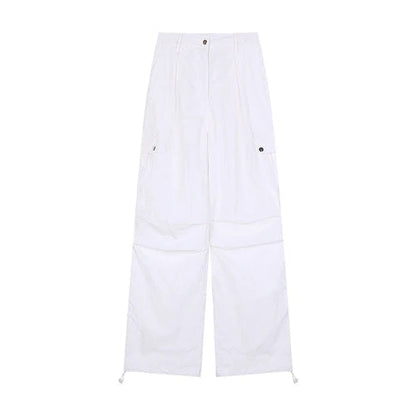 Printing Cargo Trousers for High Waist Patchwork Drawstring Long Pants Female Style