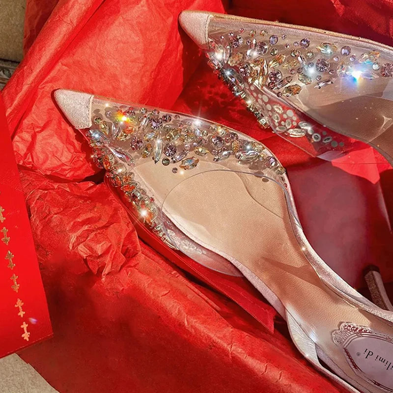 New Rhinestones Sandals Pointed Toe Party High Heels Wedding Shoes Sandalias Mujer Zapatos De Mujer