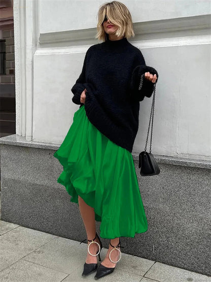Silk Satin White Maxi Skirt Long Ruffled Pleated Skirts Lantern Pants Aline Silk Long Skirts for New
