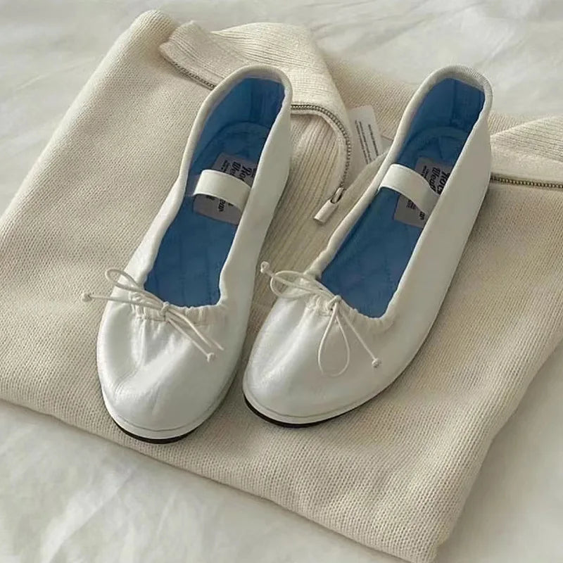 Korean Ballet Shoes for Flat Spring and Autumn New Style Butterfly Knot Silk Mary Jane Shoes Fairy Flat Shoes