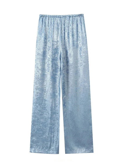 Female Summer Elastic High Waist Baggy Pants Summer Woman Drawstring Wide Leg Loose Trousers