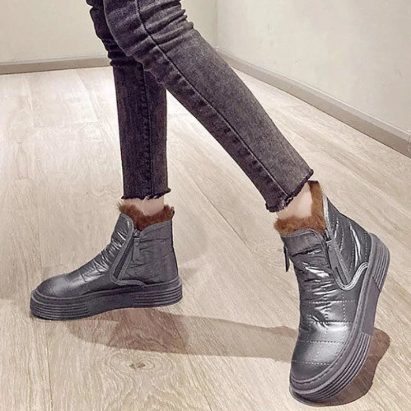 Waterproof Booties Snow Boots Boot Short Barrel Flat Shoes for Hot Silver Warm Low Shoe Winter Elastic Furry