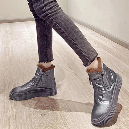 Waterproof Booties Snow Boots Boot Short Barrel Flat Shoes for Hot Silver Warm Low Shoe Winter Elastic Furry