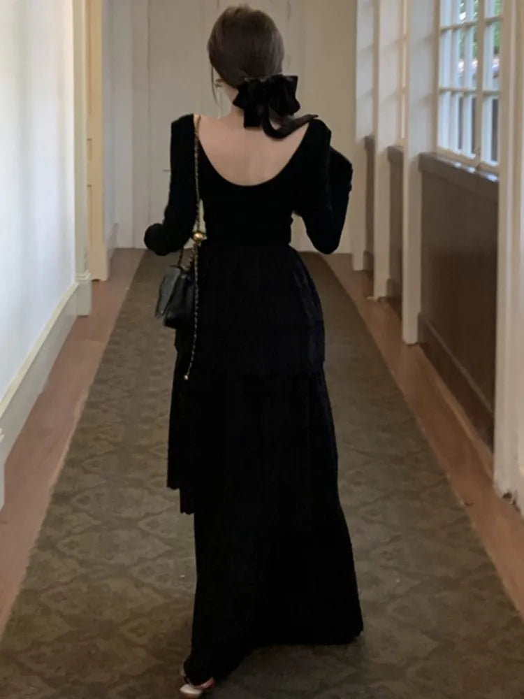 Autumn Cake Long Dress for Long Sleeve Oneck Aline Party Dresses One Piece Vestidos Robe