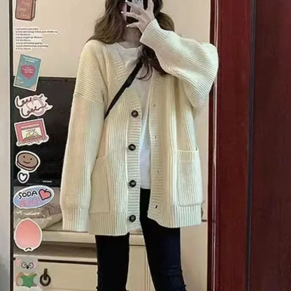 Sweater Cardigans Coats Autumn Winter Female Long Sleeve V-neck Loose Knitted Jackets Cardigan Sweaters