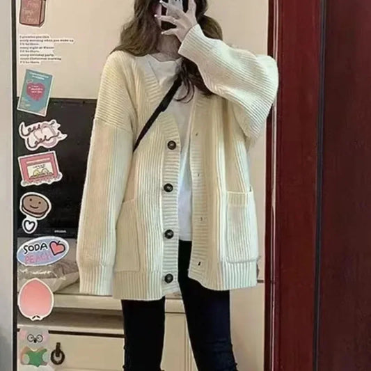 Sweater Cardigans Coats Autumn Winter Female Long Sleeve V-neck Loose Knitted Jackets Cardigan Sweaters