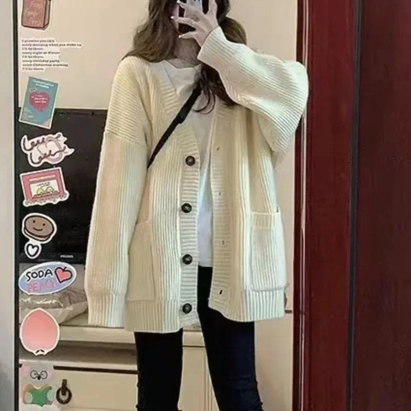 Sweater Cardigans Coats Autumn Winter Female Long Sleeve V-neck Loose Knitted Jackets Cardigan Sweaters
