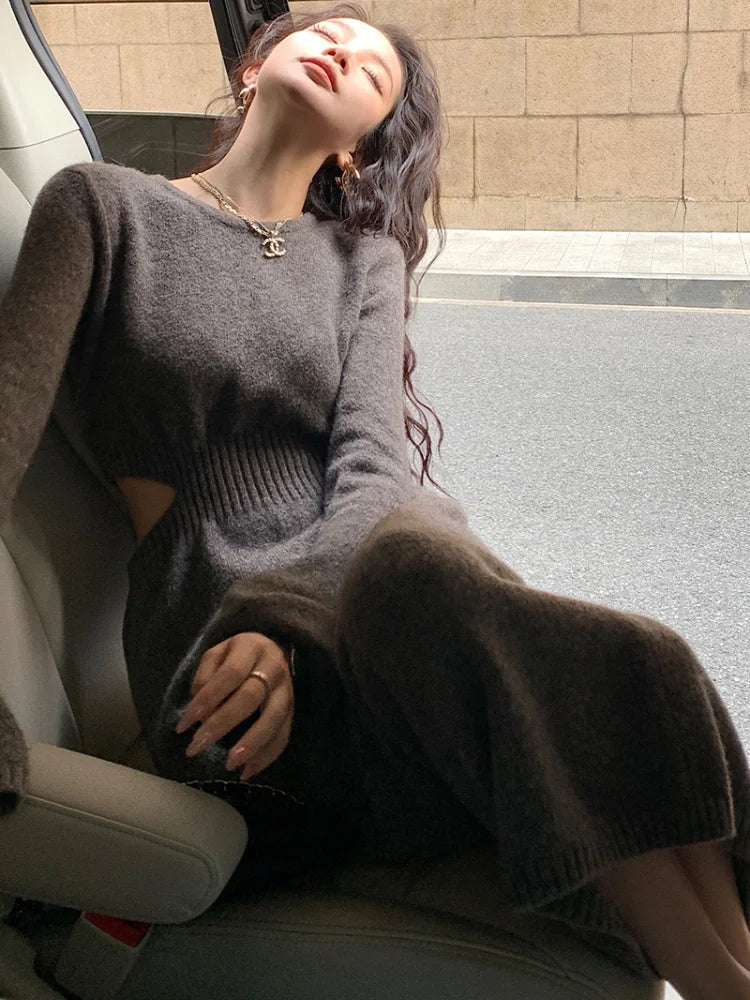 Bodycon Knitted Sweater Dress Slim Party One Pieces Vestidos Female Ribbed Robe