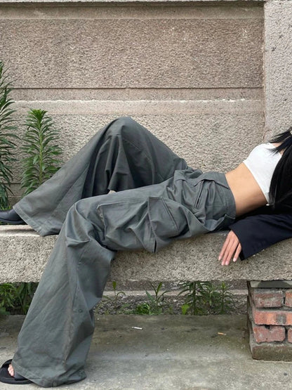 Y2k Pockets Cargo Pants Harajuku Low Rise Baggy Straight Pants Loose American Retro Trousers Aesthetic