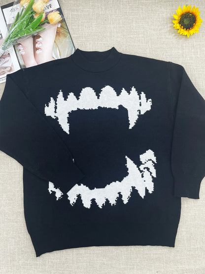 Temperament Commuter Style Pullover Sweater for ’s Autumn and Winter New Loose All-match Crew-neck Knitwear