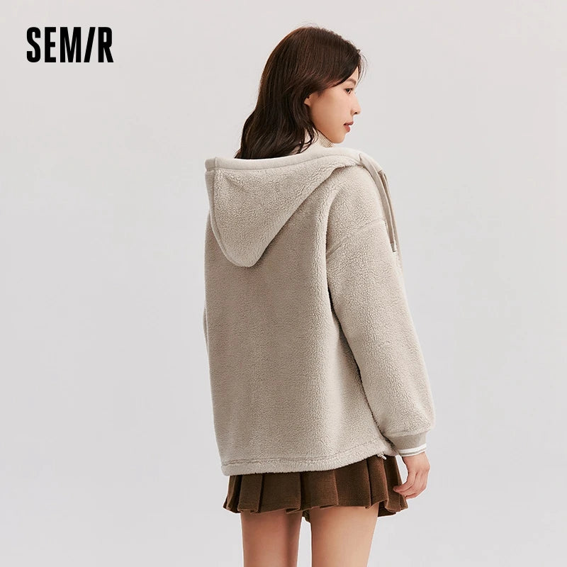 Coat Imitation Lamb Wool Polar Fleece Double-sided Wear Loose New Winter Contrast Color Simple Hooded Jacket